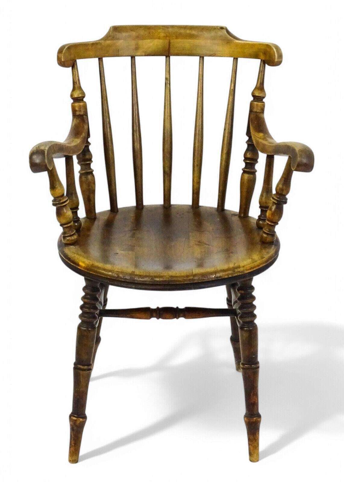 Antique 19th Century Penny Seated Windsor Arm Elbow Chair Scrolled Arms photo furniture