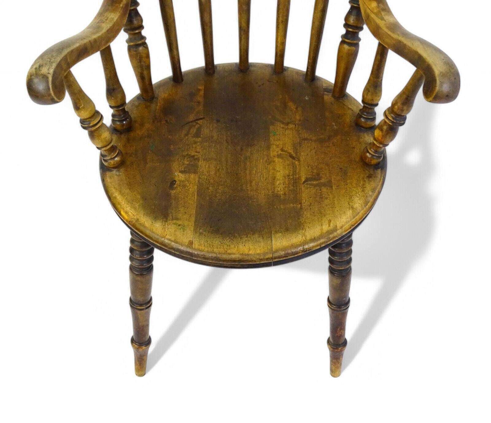 Antique 19th Century Penny Seated Windsor Arm Elbow Chair Scrolled Arms photo Furniture