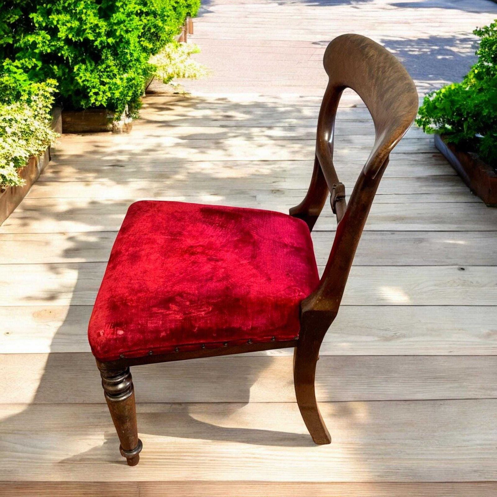 Antique Victorian Balloon Back Dining Chair With Red Upholstery Bedroom Chair photo Furniture