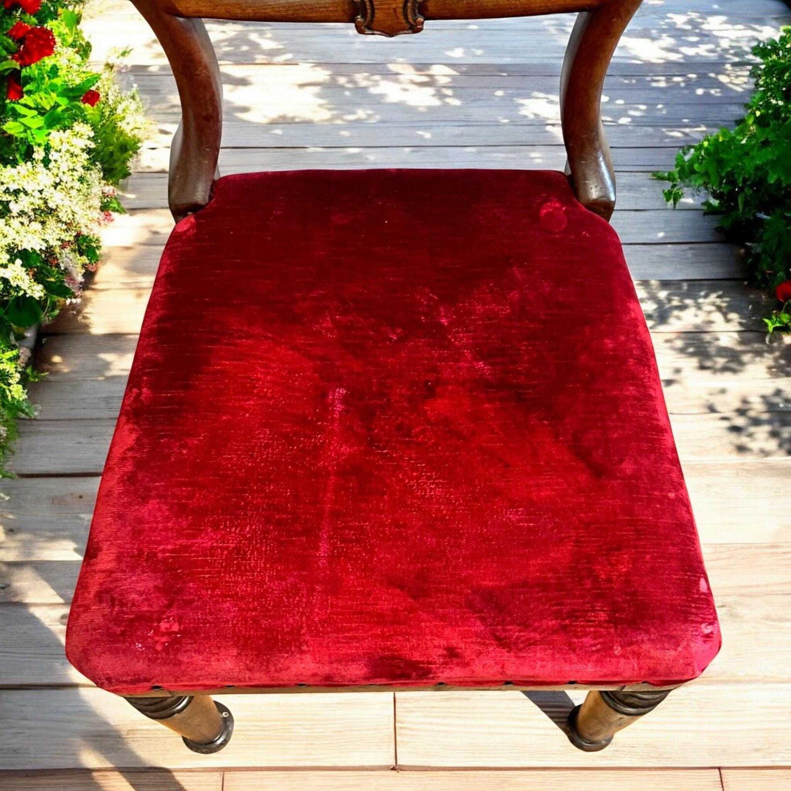 Antique Victorian Balloon Back Dining Chair With Red Upholstery Bedroom Chair photo 150.0