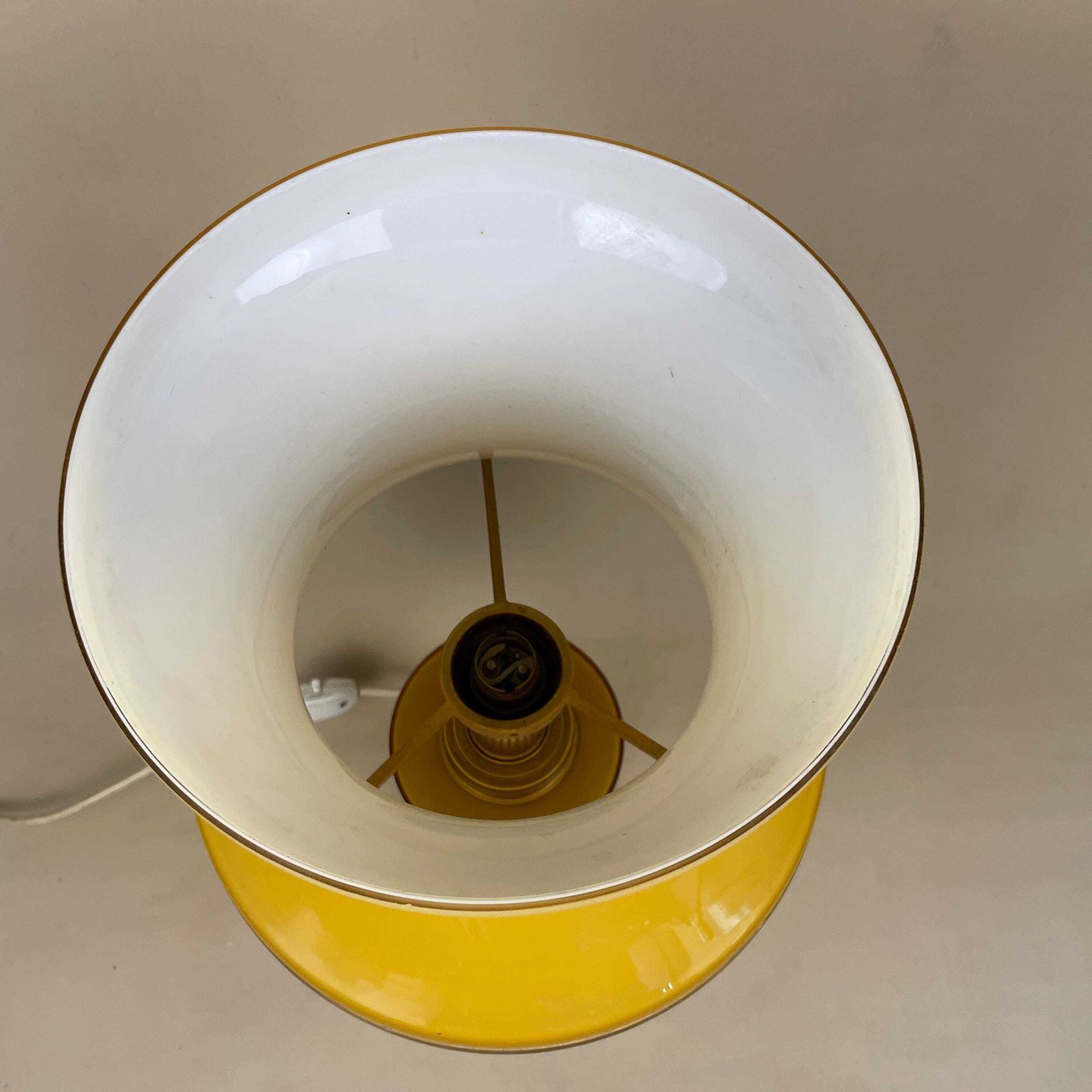 Vintage Mushroom Lamp Yellow All Glass Light Bedside Table Desk Brass Metal Gold Antique Medium Interior Design Retro Art Deco photo vinterior