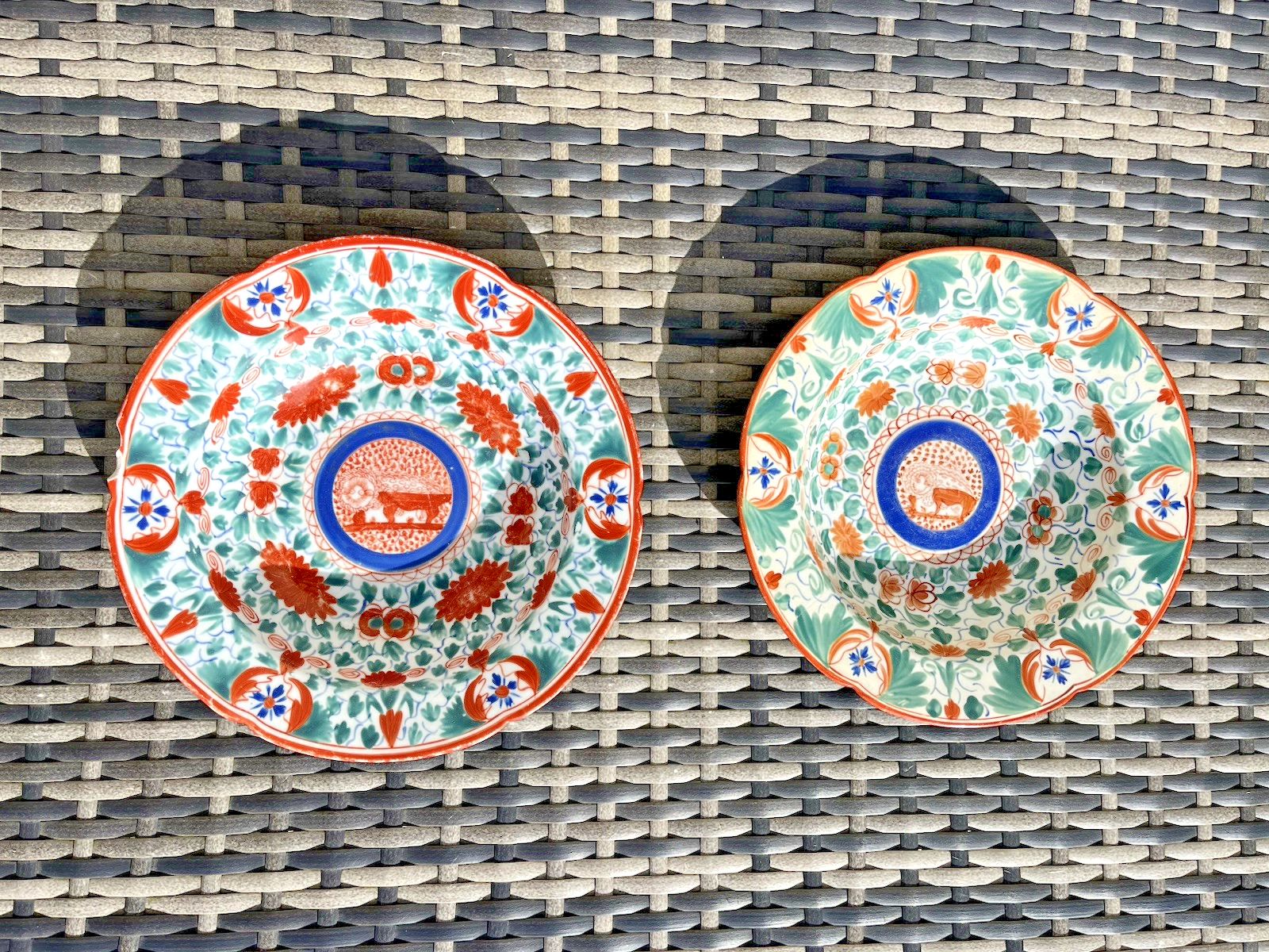 2 Antique C1805 Minton English Porcelain Crazy Cow / Bengal Tiger Soup Bowls A/F photo buy