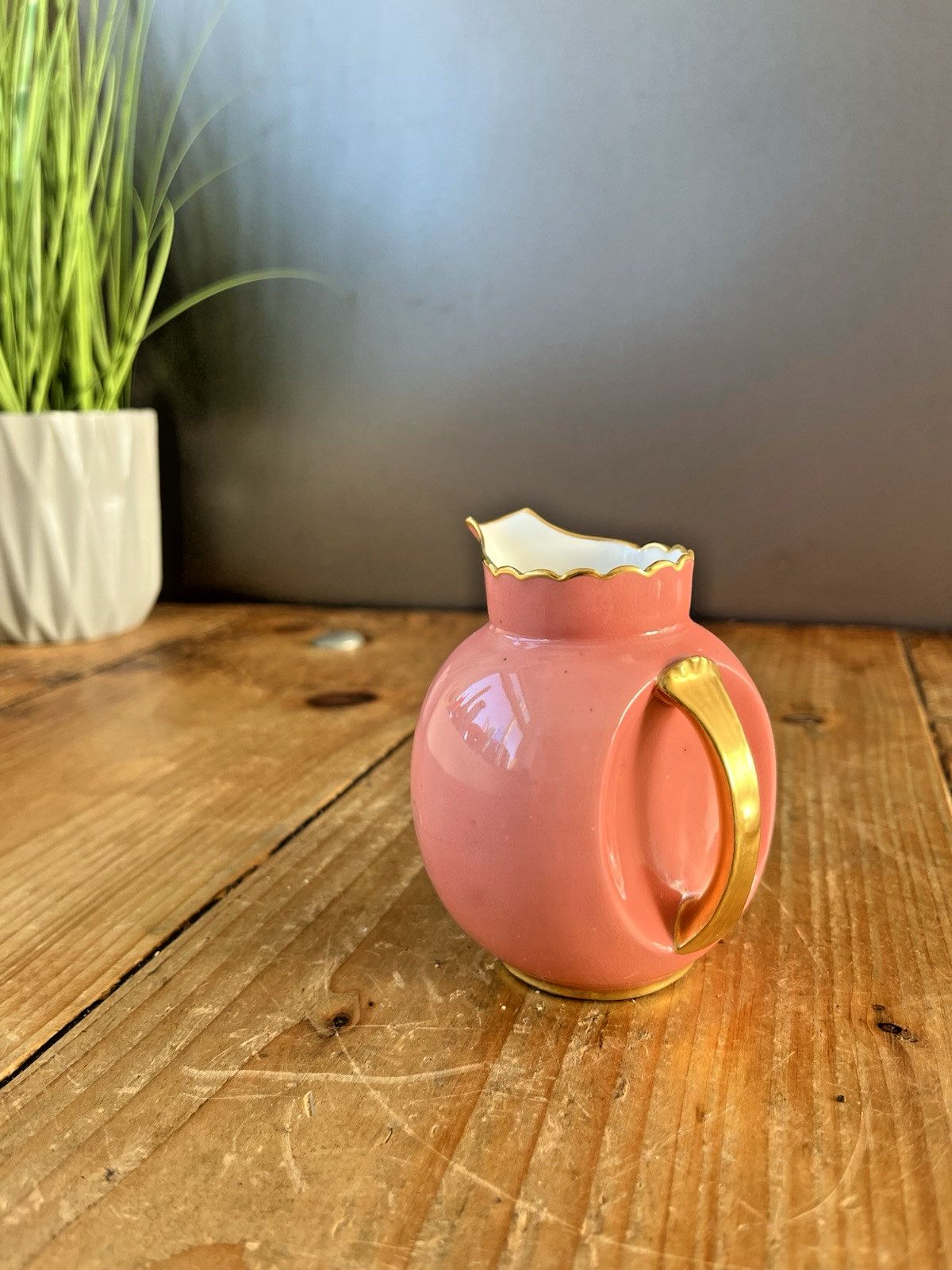 Antique C1890 Royal Crown Derby Porcelain Pink Gilded Bachelors Milk Cream Jug