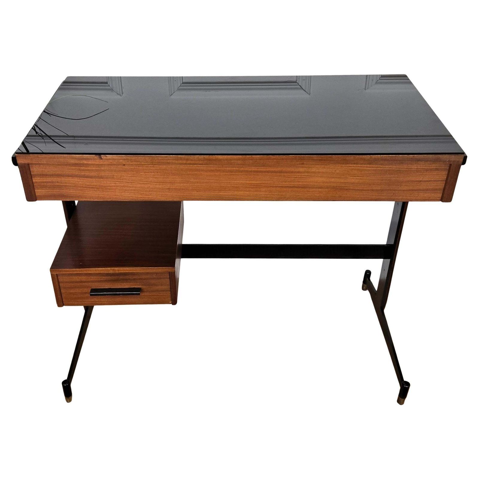 1940s Art Deco Mid Century Italian Metal Wood Glass Writing Desk Console Table