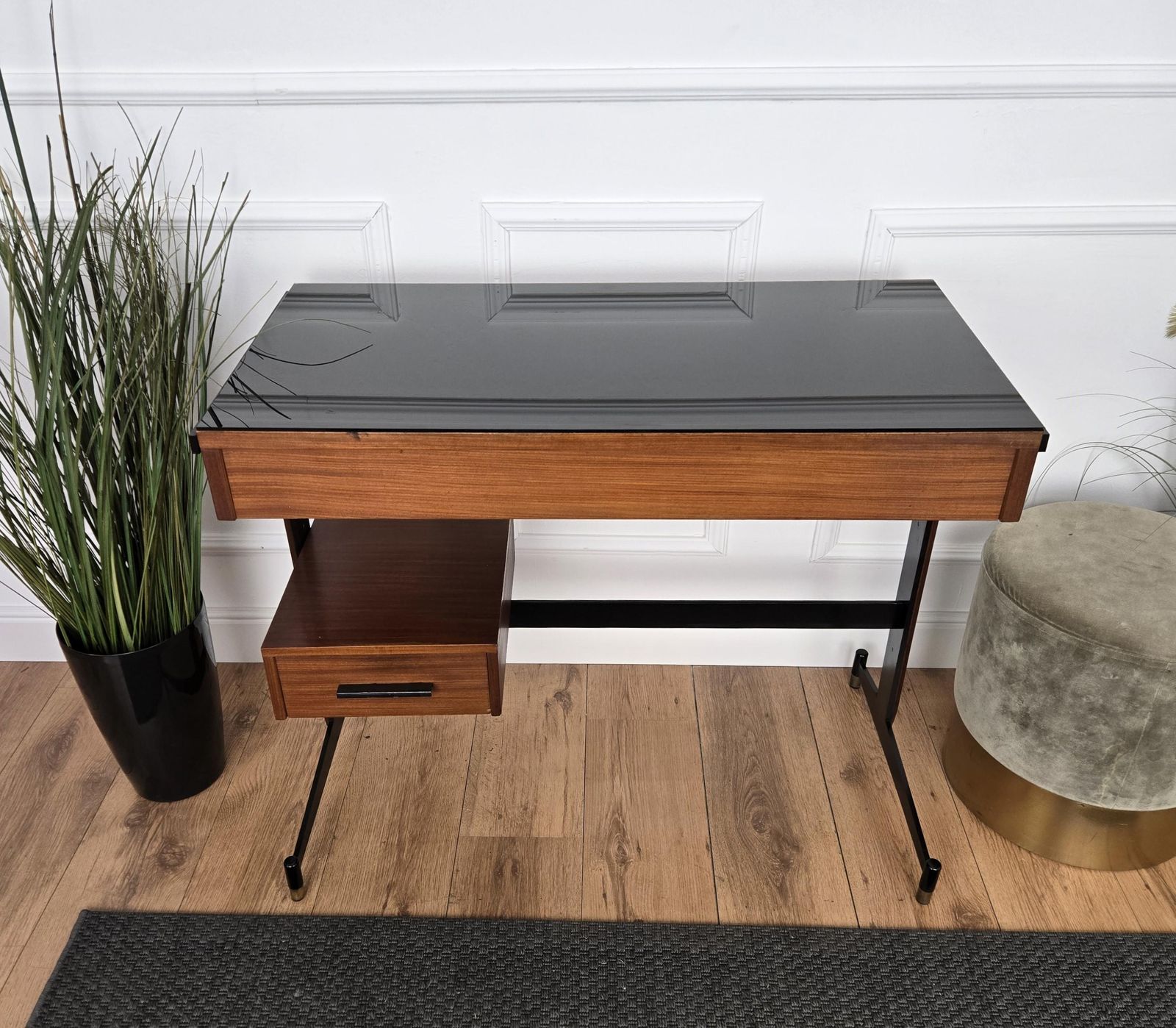 1940s Art Deco Mid Century Italian Metal Wood Glass Writing Desk Console Table photo buy