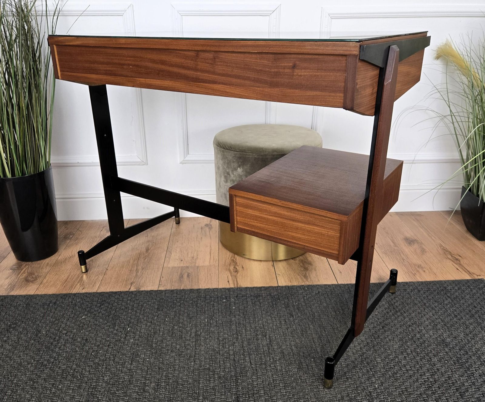 photo furniture 1940s Art Deco Mid Century Italian Metal Wood Glass Writing Desk Console Table