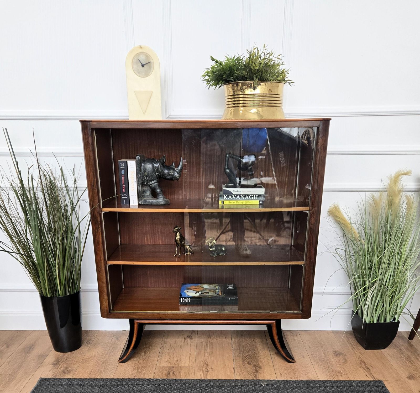 Art Deco Italian Burl Wood Glass Vitrine Sideboard Cabinet Bookcase photo for sale