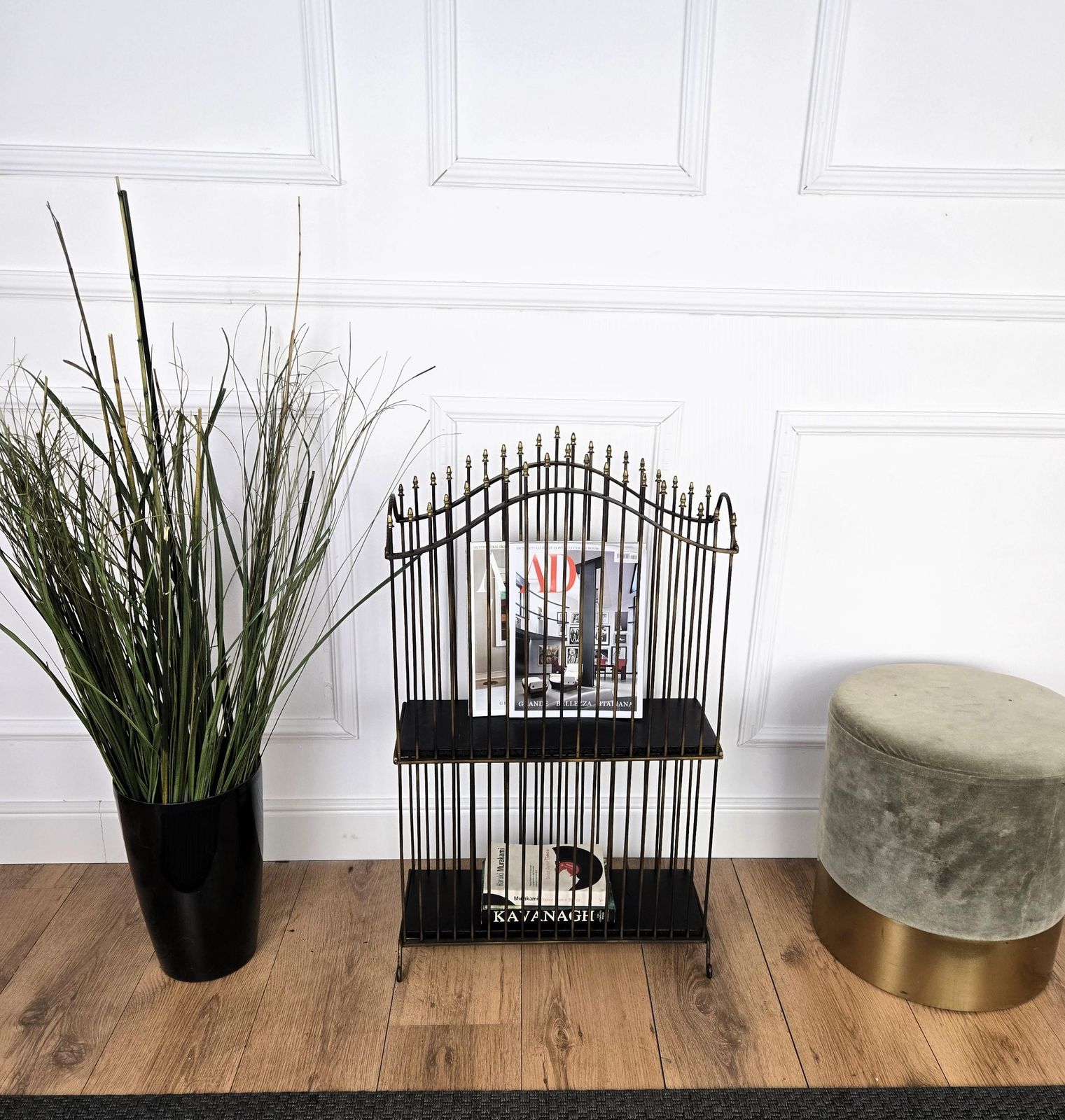 1960s Italian Mid Century Brass Metal Magazine Rack Book Stand photo furniture