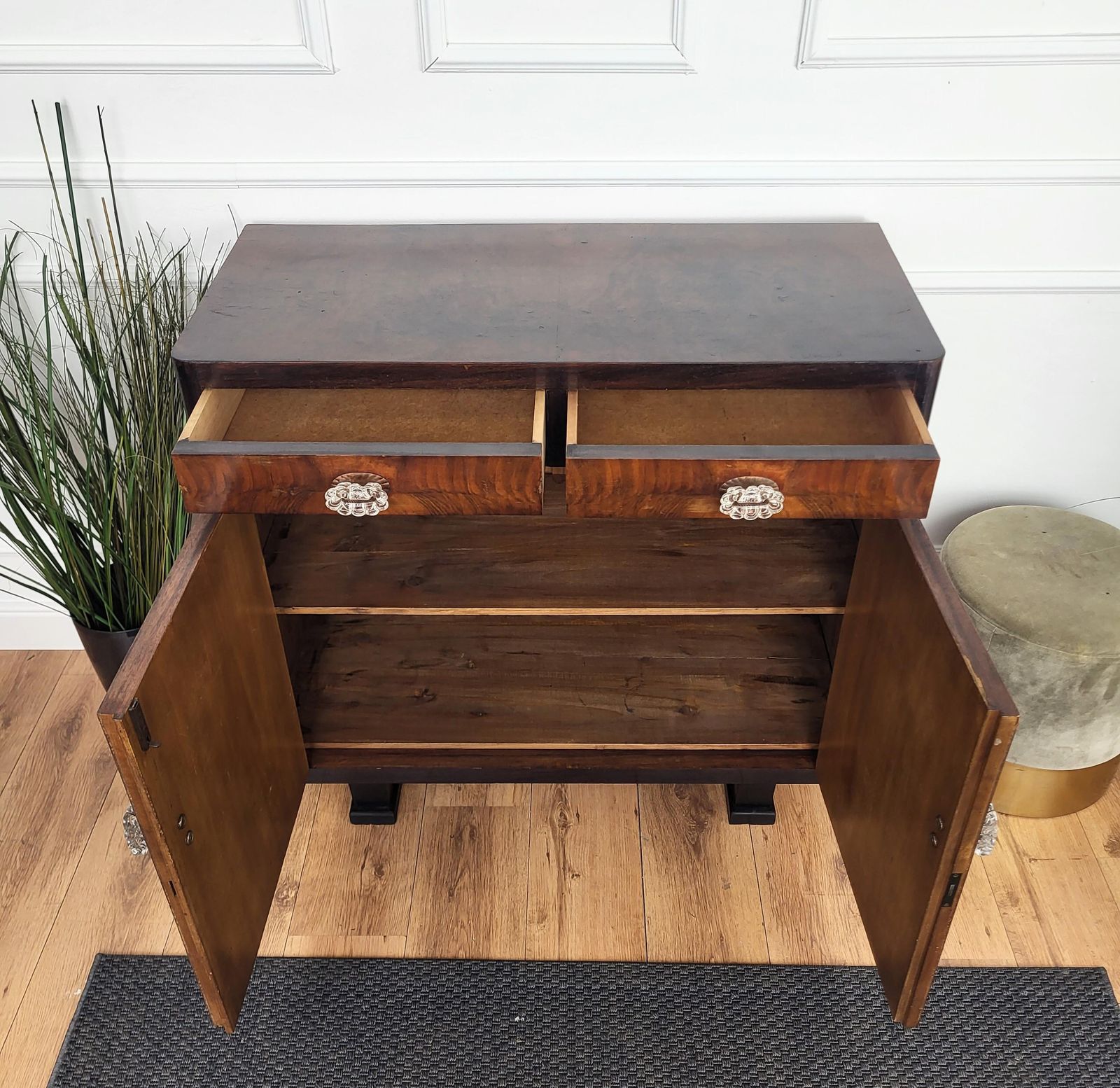 1940s Italian Art Deco Midcentury Modern Walnut Burl Brass Sideboard Credenza photo buy