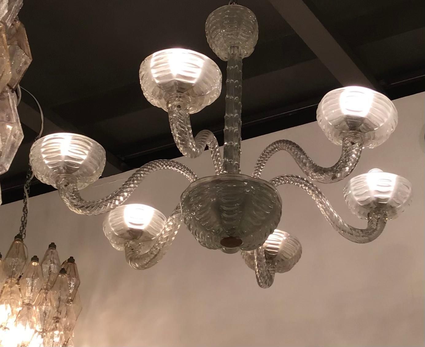 Toso Dino Martens Chandelier Murano Glass Wood Brass, 1945, Italy photo vinterior