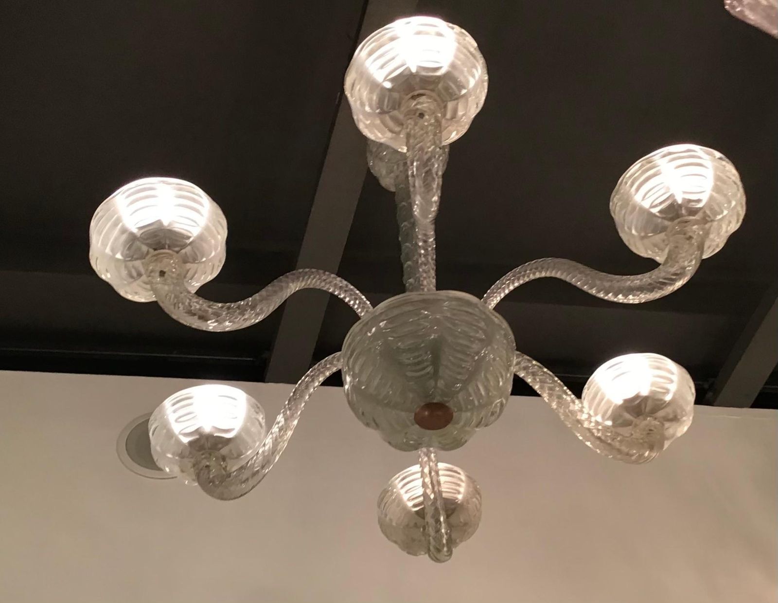 photo furniture Toso Dino Martens Chandelier Murano Glass Wood Brass, 1945, Italy