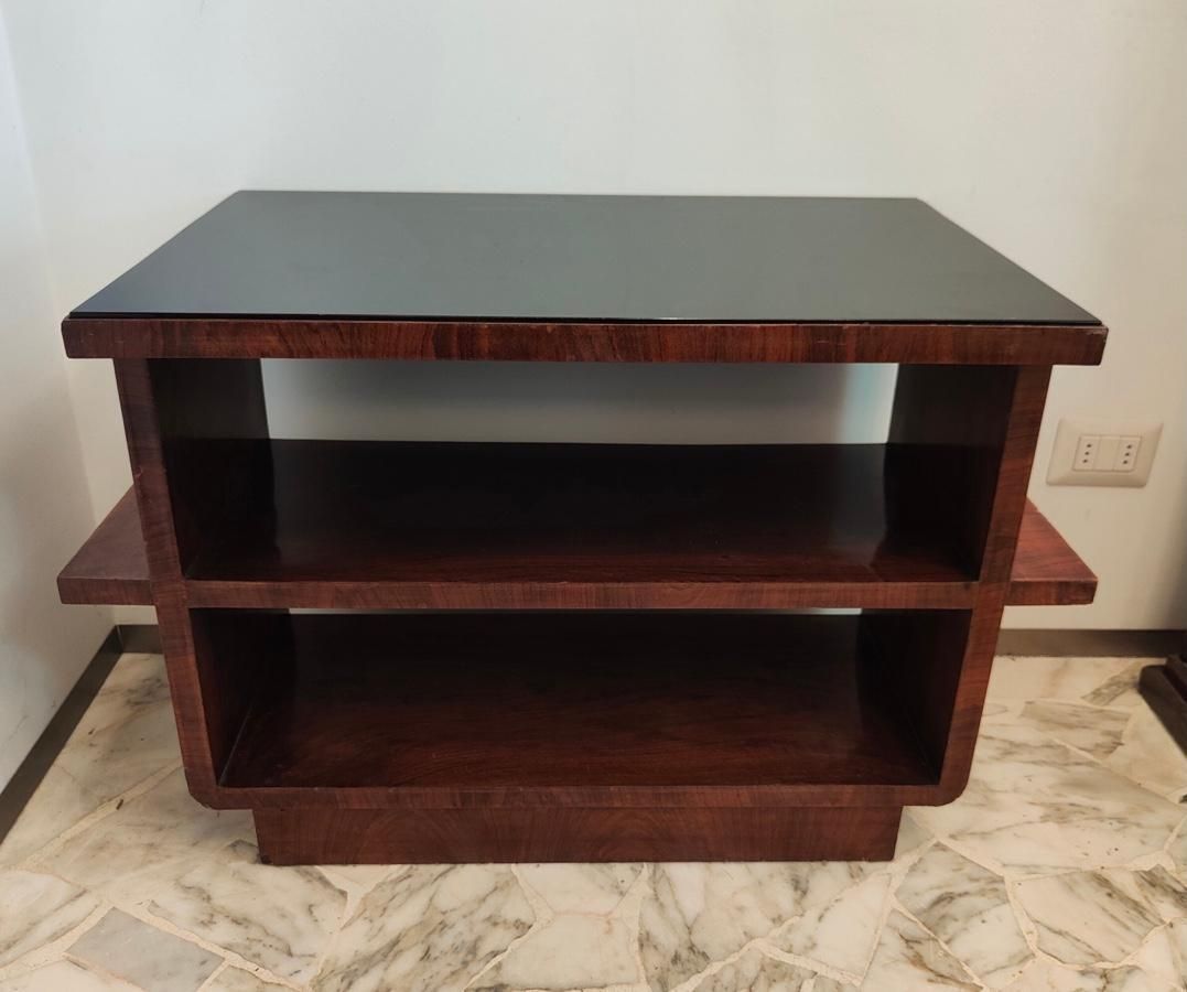 Osvaldo Borsani Coffee Table Black Opal Glass Wood 1930 Italy photo furniture