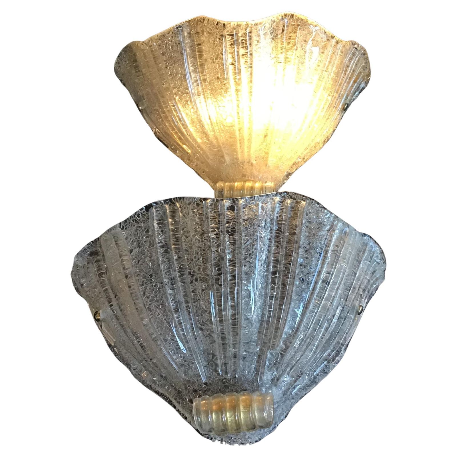 Barovier And Toso Pair Of Murano Appliques  Gold Glass Brass 1950 Italy