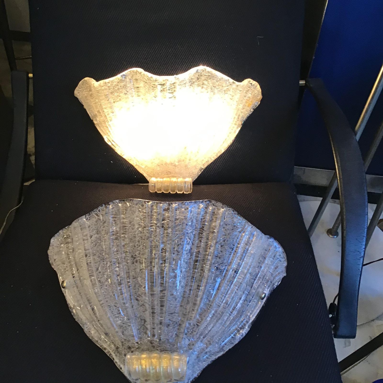 Barovier And Toso Pair Of Murano Appliques  Gold Glass Brass 1950 Italy photo Lighting