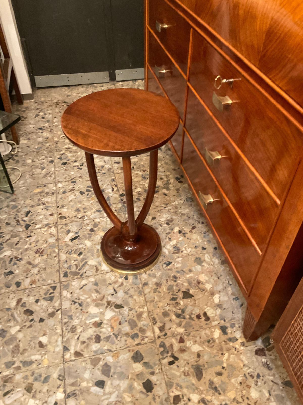 Gueridón Art Decó   Walnut Wood And Brass Base   Italy 1925 photo Furniture
