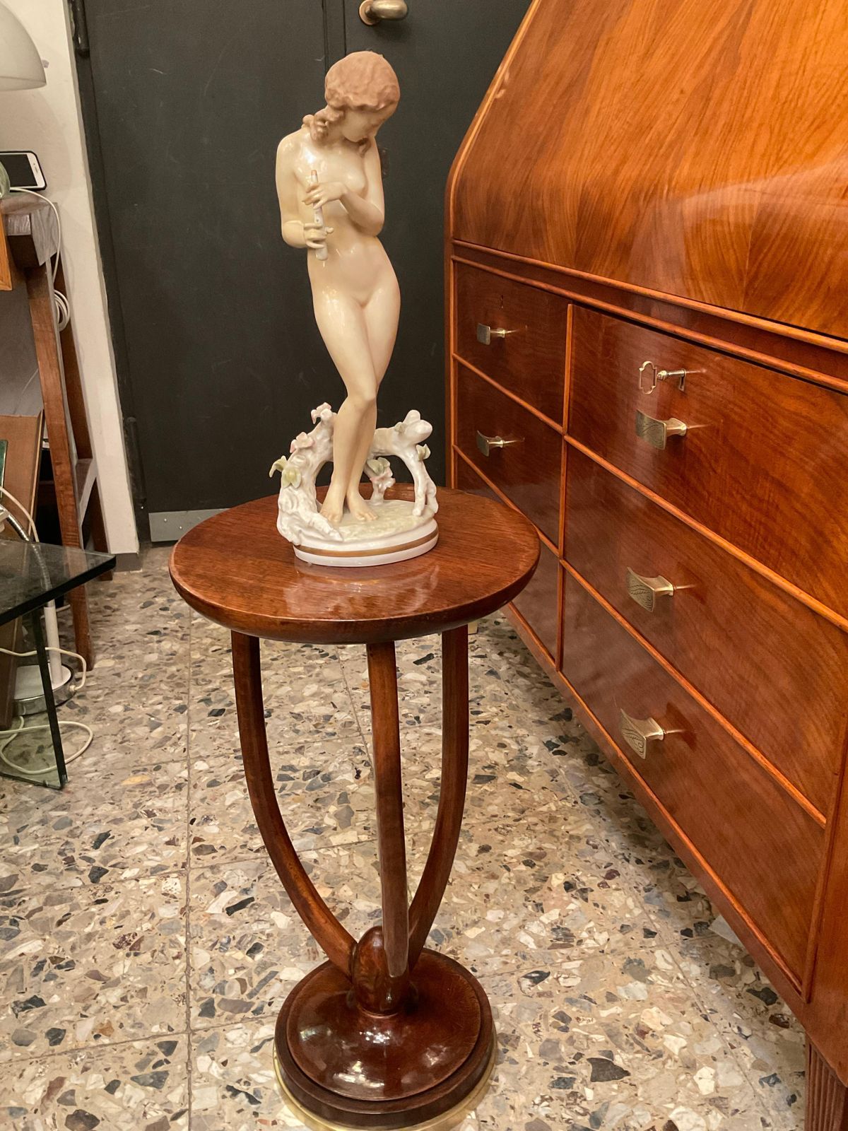 Gueridón Art Decó   Walnut Wood And Brass Base   Italy 1925 photo 1370.0