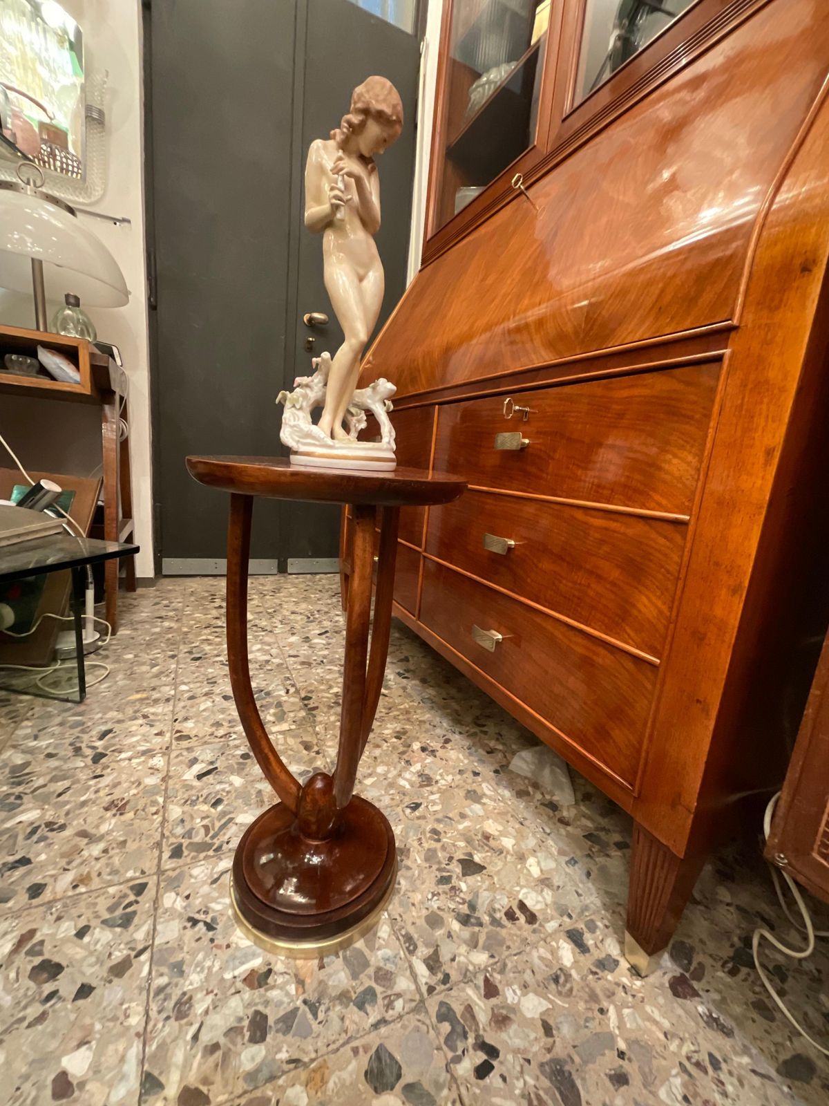 Gueridón Art Decó   Walnut Wood And Brass Base   Italy 1925 photo buy