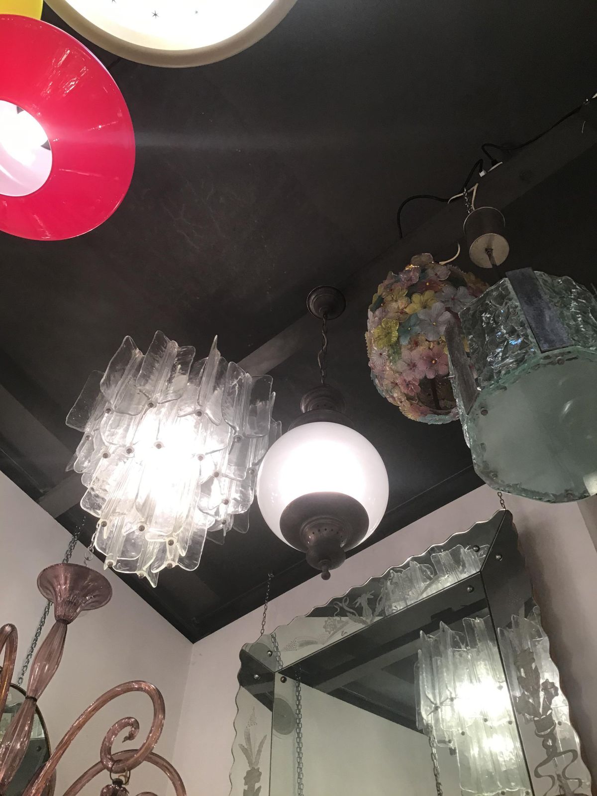 Azucena Luigi Caccia Dominioni Couple Chandeliers Acidate Glass Metal Crome 1950s photo vintage