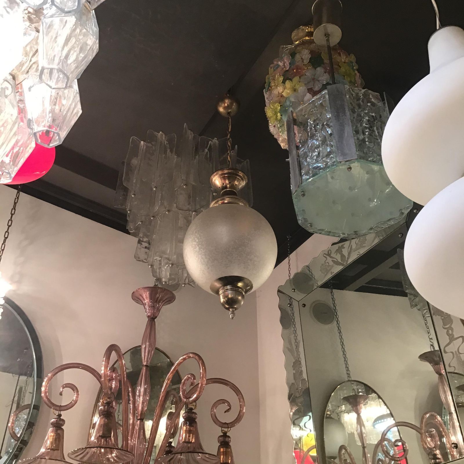 Lighting Azucena Luigi Caccia Dominioni Couple Chandeliers Acidate Glass Metal Crome 1950s photo