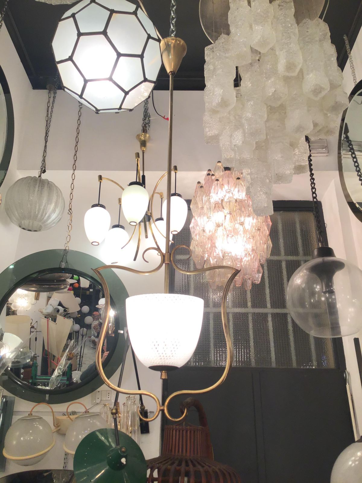 2996.0 Venini Chandelier Filigrana Brass Murano Glass 1930 Italy photo