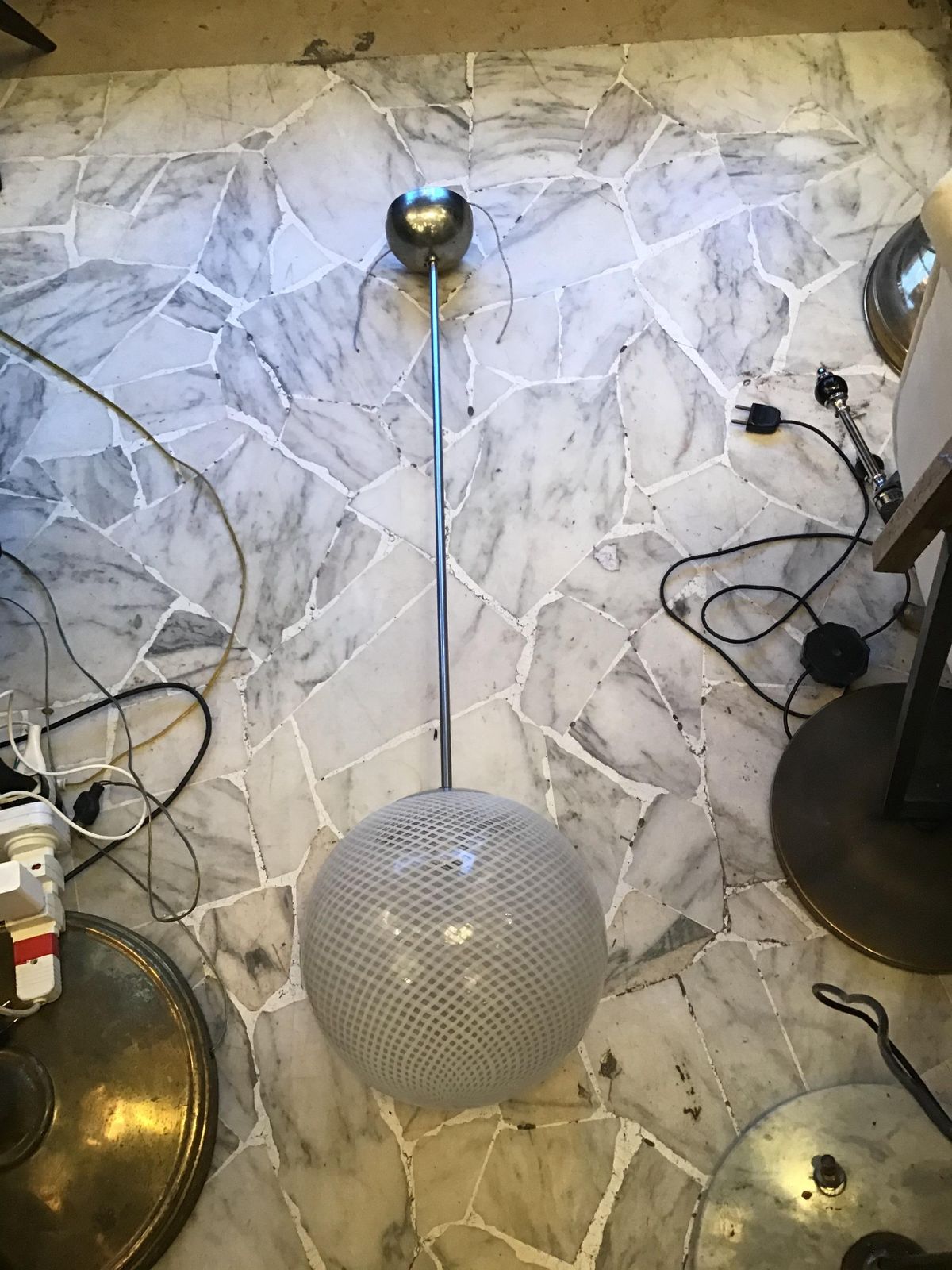 Venini "Filigrana " Chandelier Murano Glass Metal Crome 1930 Italy photo Lighting