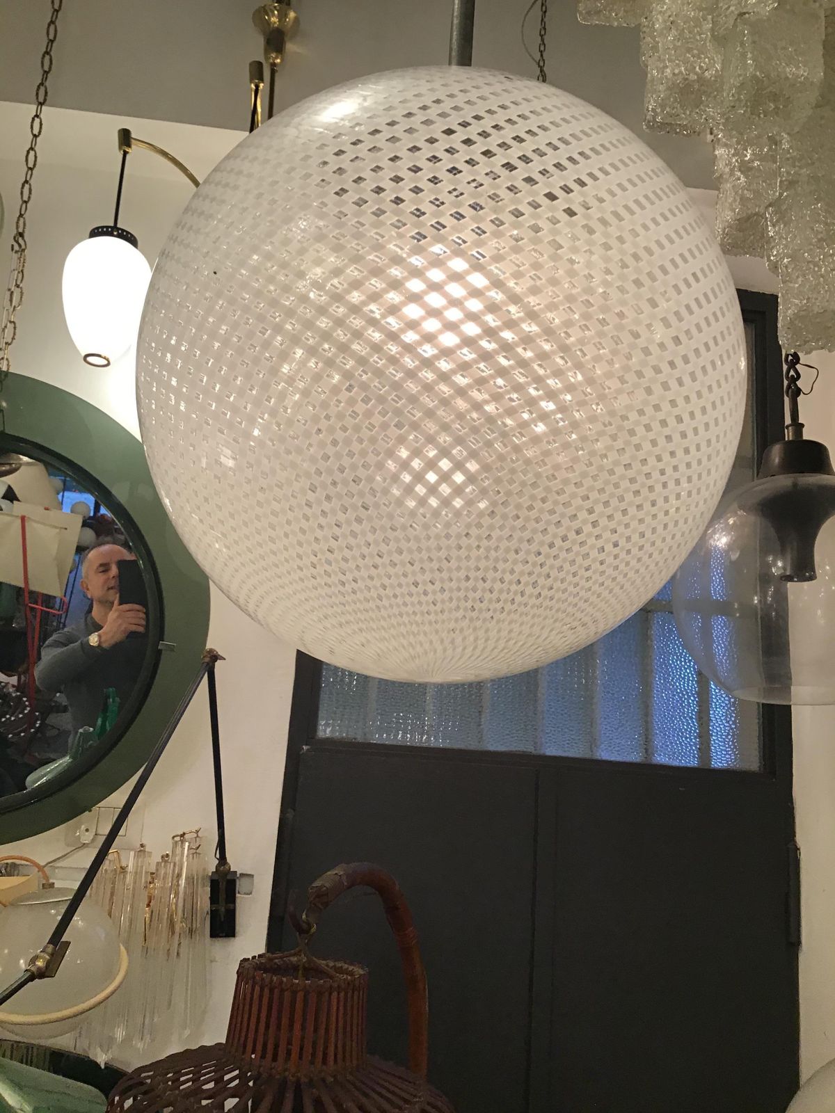 Venini "Filigrana " Chandelier Murano Glass Metal Crome 1930 Italy photo buy