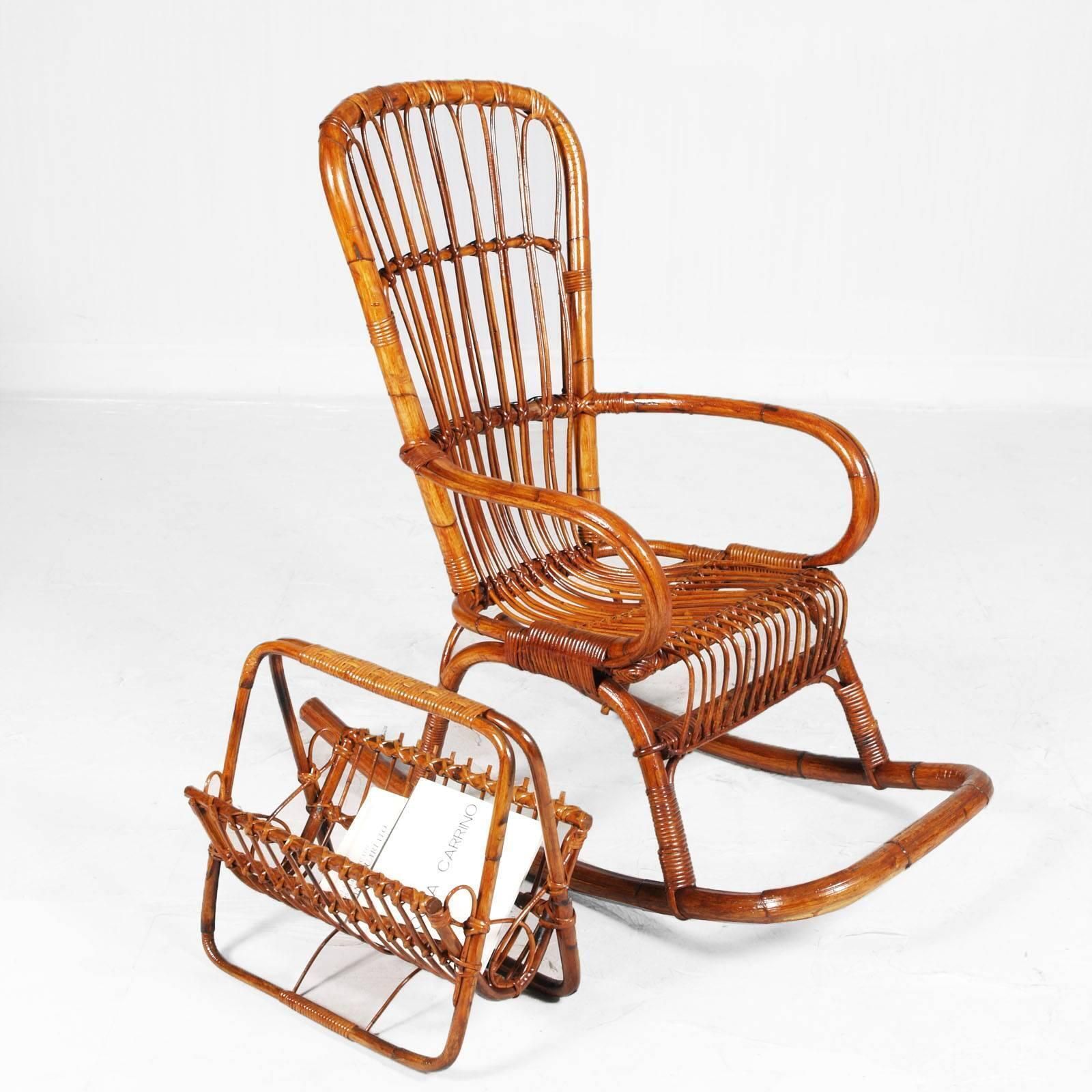 Italian Mid Century Bamboo Rocking Chair, Franco Albini Designer photo Furniture