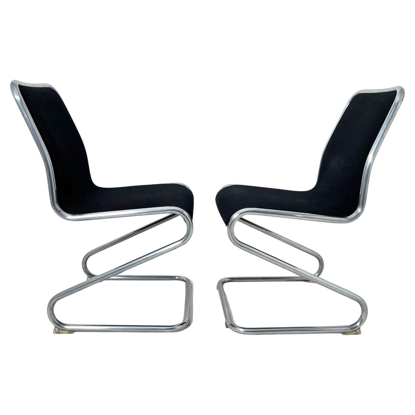 Pair Of Cantilever Z Chairs, Steeltube And Black Fabric, Italy Circa 1970