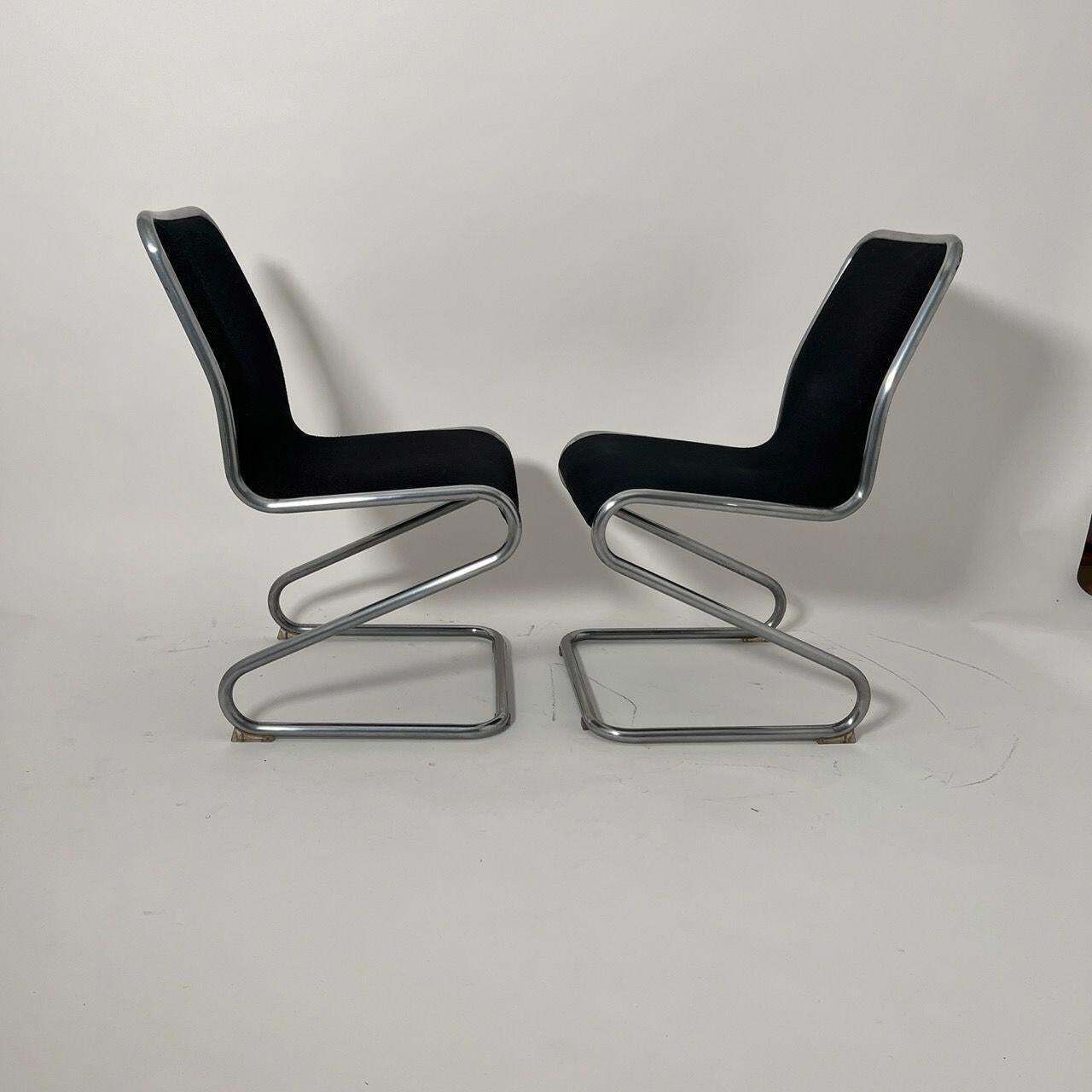 Pair Of Cantilever Z Chairs, Steeltube And Black Fabric, Italy Circa 1970 photo vintage