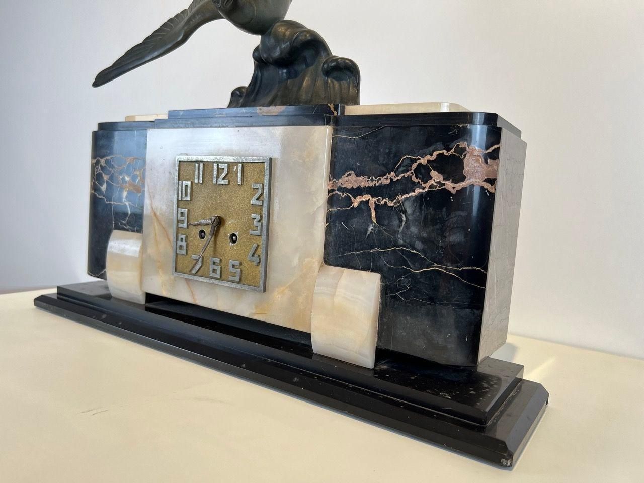 Art Deco Mantel Clock With Bird Sculpture, Marble, France Circa 1930 photo Home Decor