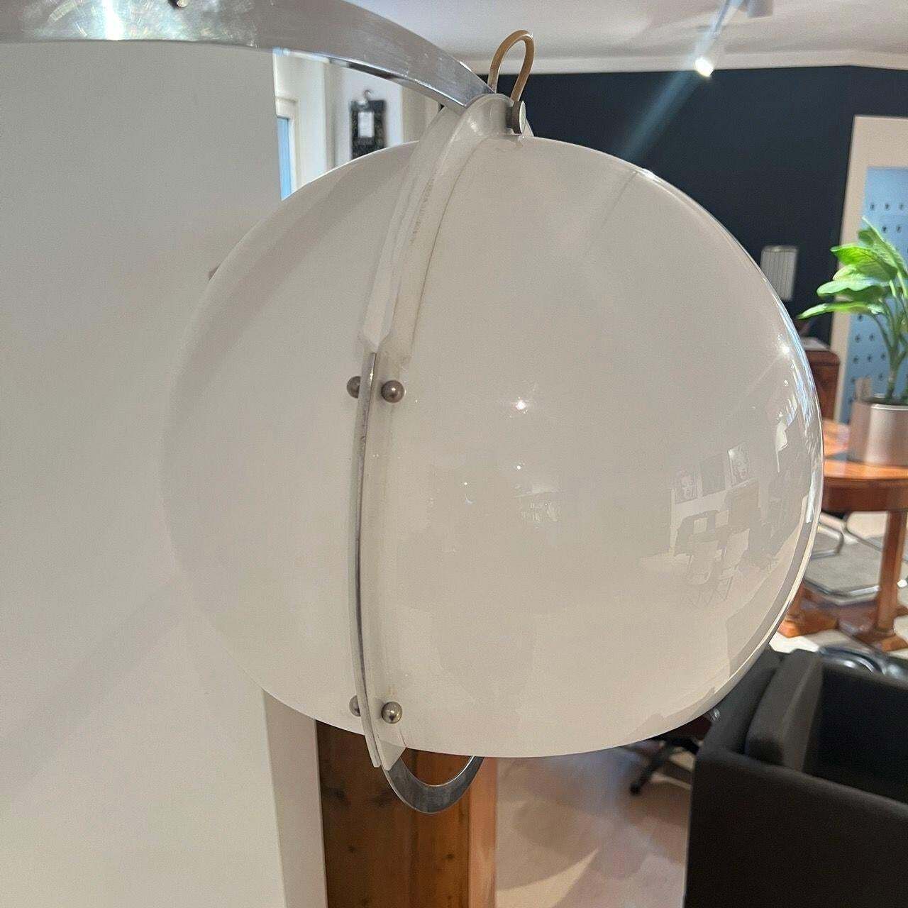 photo furniture Arc Floor Lamp By Guzzini, Aluminum, Travertine, Italy Circa 1970