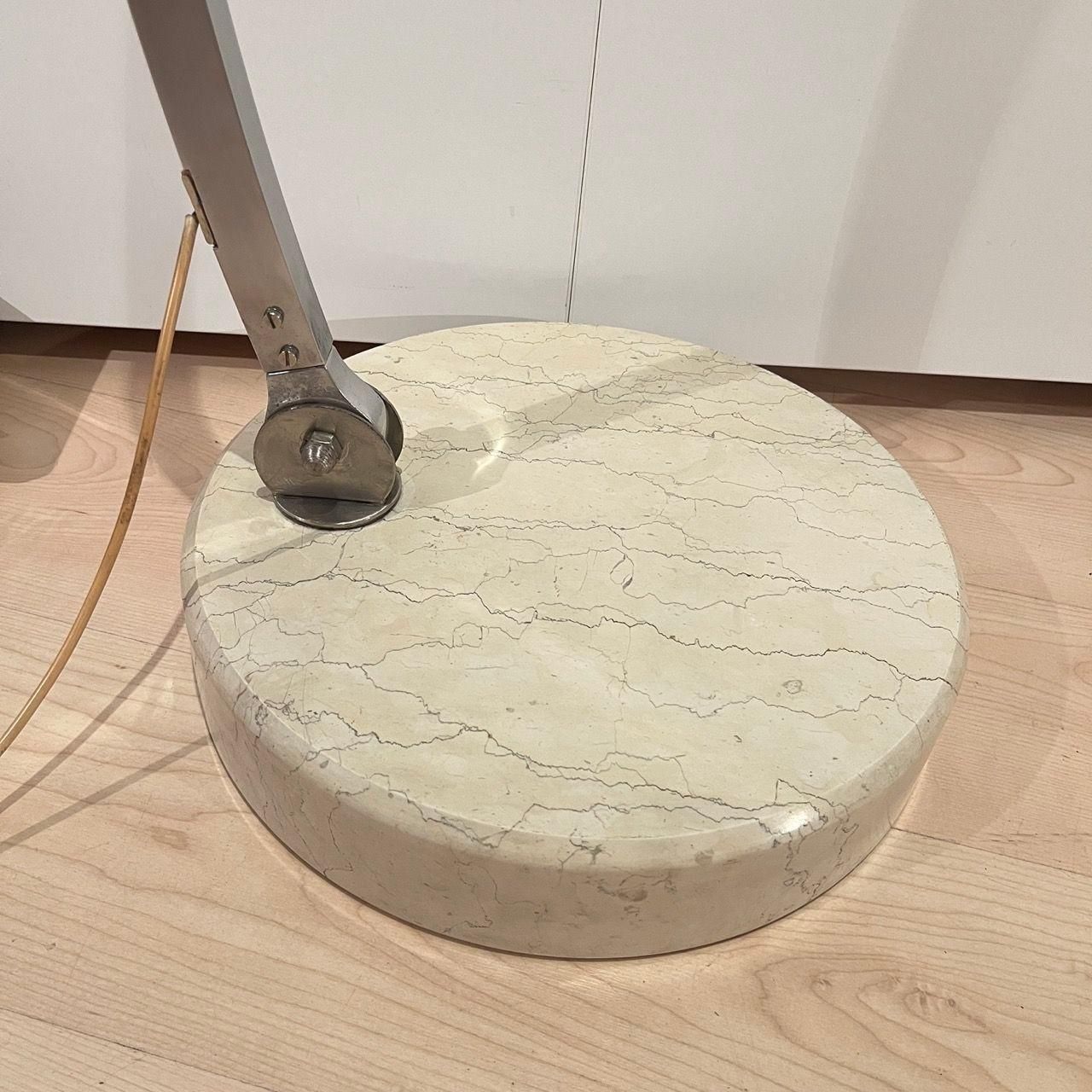 1529.88 Arc Floor Lamp By Guzzini, Aluminum, Travertine, Italy Circa 1970 photo