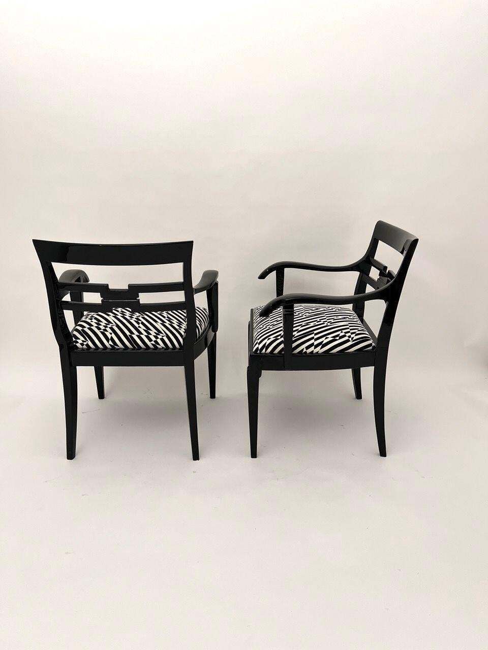 Pair Of Art Deco Armchairs, Black Lacquer, Black Creme Fabric, Germany Ca. 1925 photo vinterior