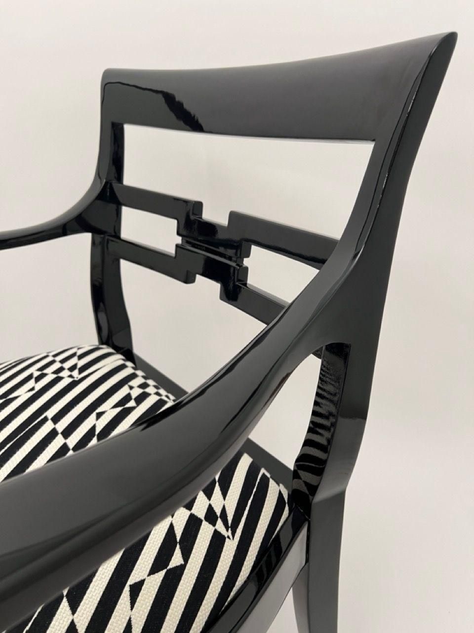 Furniture Pair Of Art Deco Armchairs, Black Lacquer, Black Creme Fabric, Germany Ca. 1925 photo