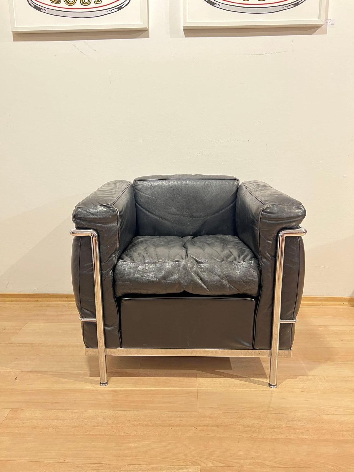 Lc2 Armchair, Chromed Steeltube And Black Leather, Italy Circa 1960s photo for sale