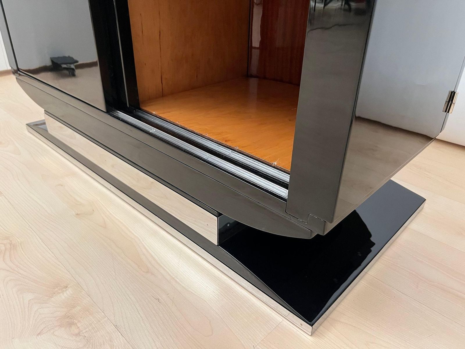 photo buy Art Deco Bar Sideboard, Black Lacquer And Chrome, France Circa 1930