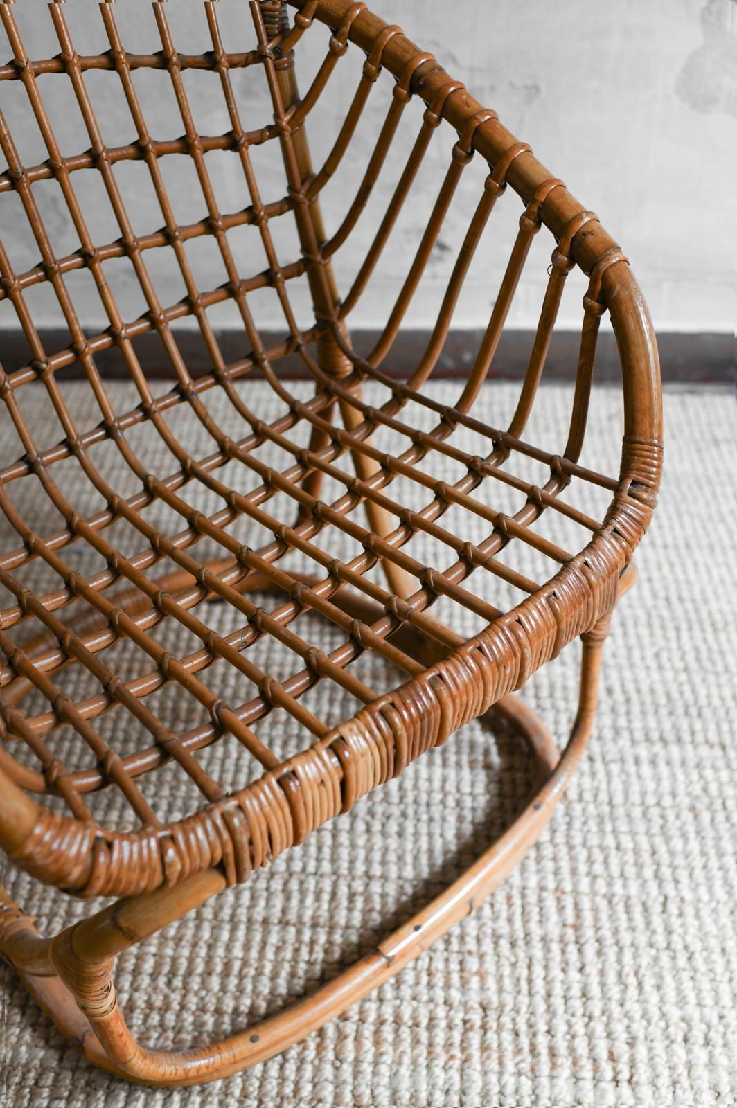 photo for sale Set Of 4 Woven Bamboo Armchairs In The Style Of Tito Agnoli, 1970s