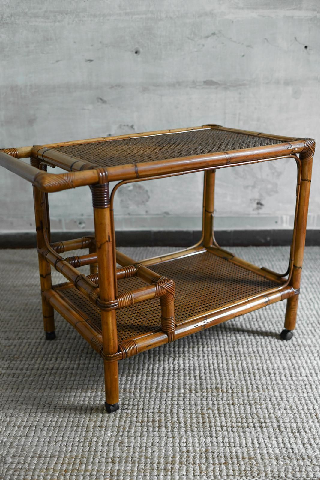 1980s Cart Bar Server – Bamboo And Vienna Straw Bar Cart With Dark Finish photo Furniture