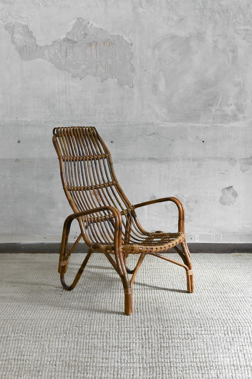 Pair Of High Back Bamboo Armchairs, 1960s photo Furniture