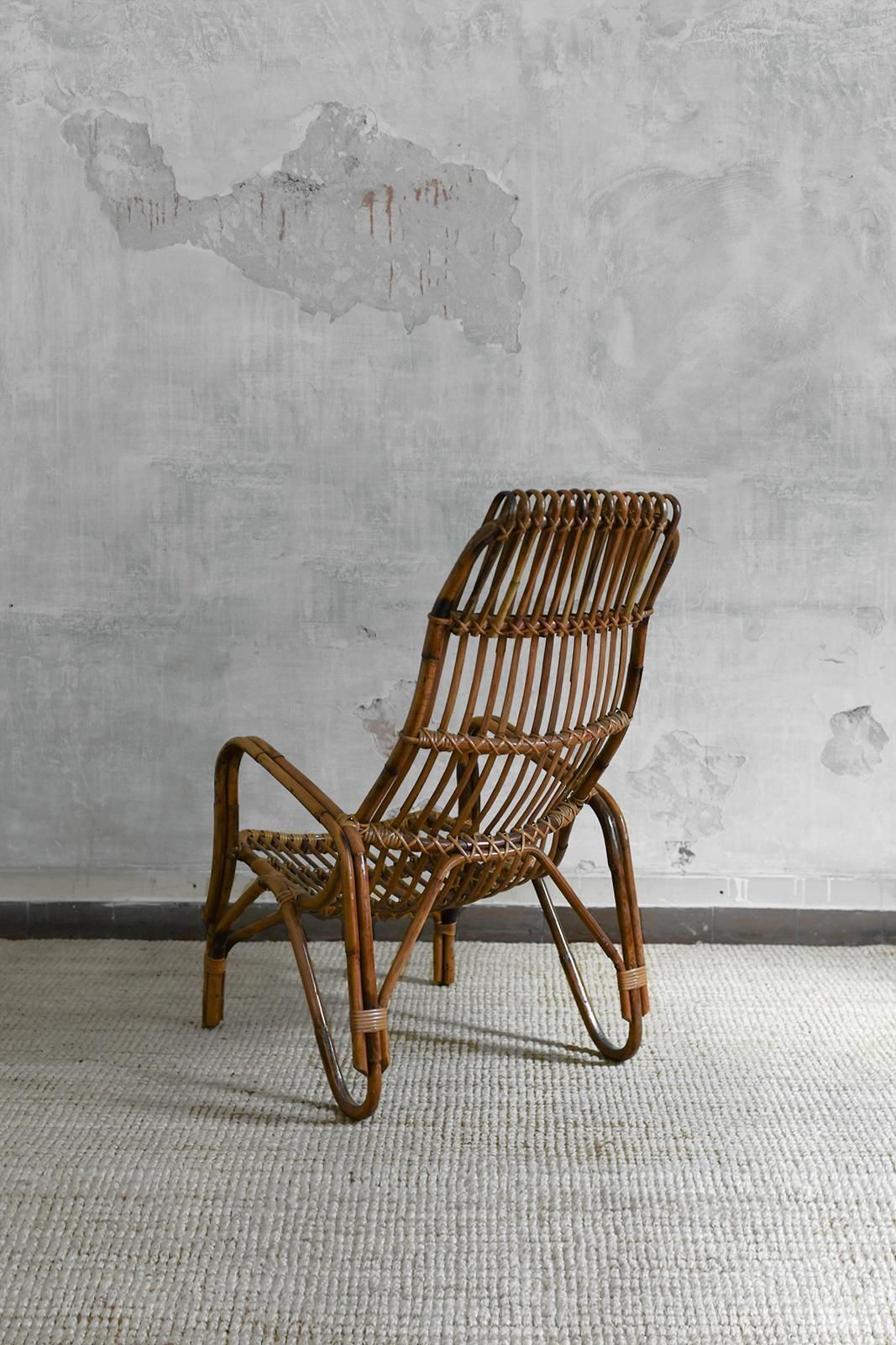 Pair Of High Back Bamboo Armchairs, 1960s photo vinterior