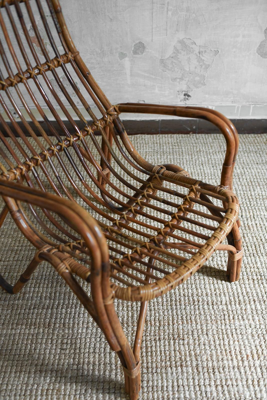 Pair Of High Back Bamboo Armchairs, 1960s photo vintage