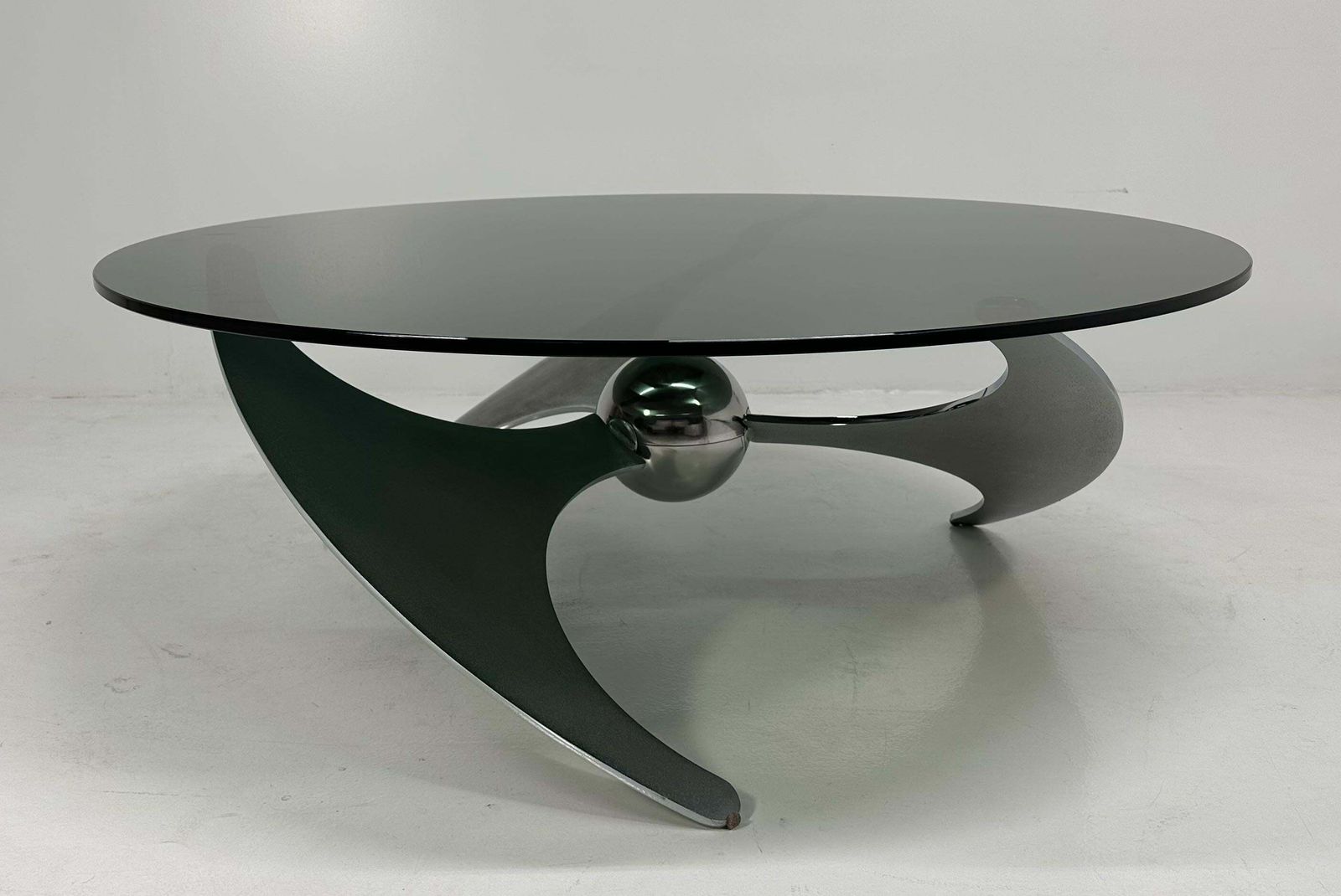Furniture Italian Elica Table Design By L. Campanini In Steel And Smoked Glass, 1970s photo