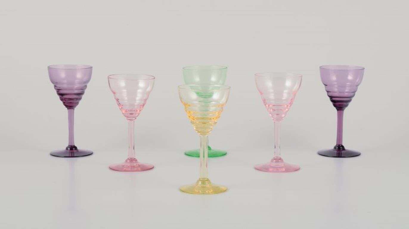 Pukeberg, Sweden. A Set Of Six Liqueur Glasses. Colored Art Glass. photo furniture