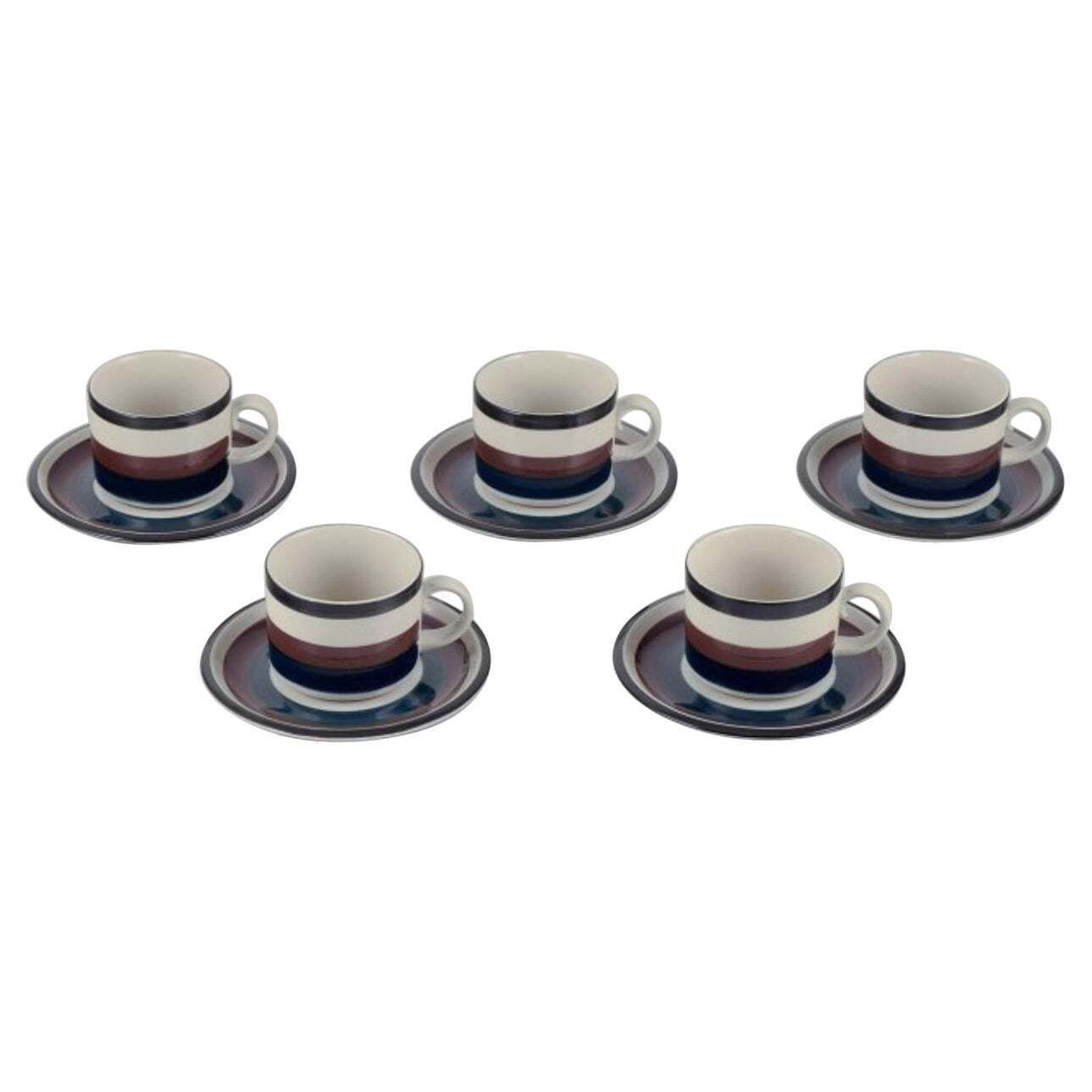 Anja Jaatinen Winquist For Arabia. Set Of Five ”Kaira” Teacups And Saucers