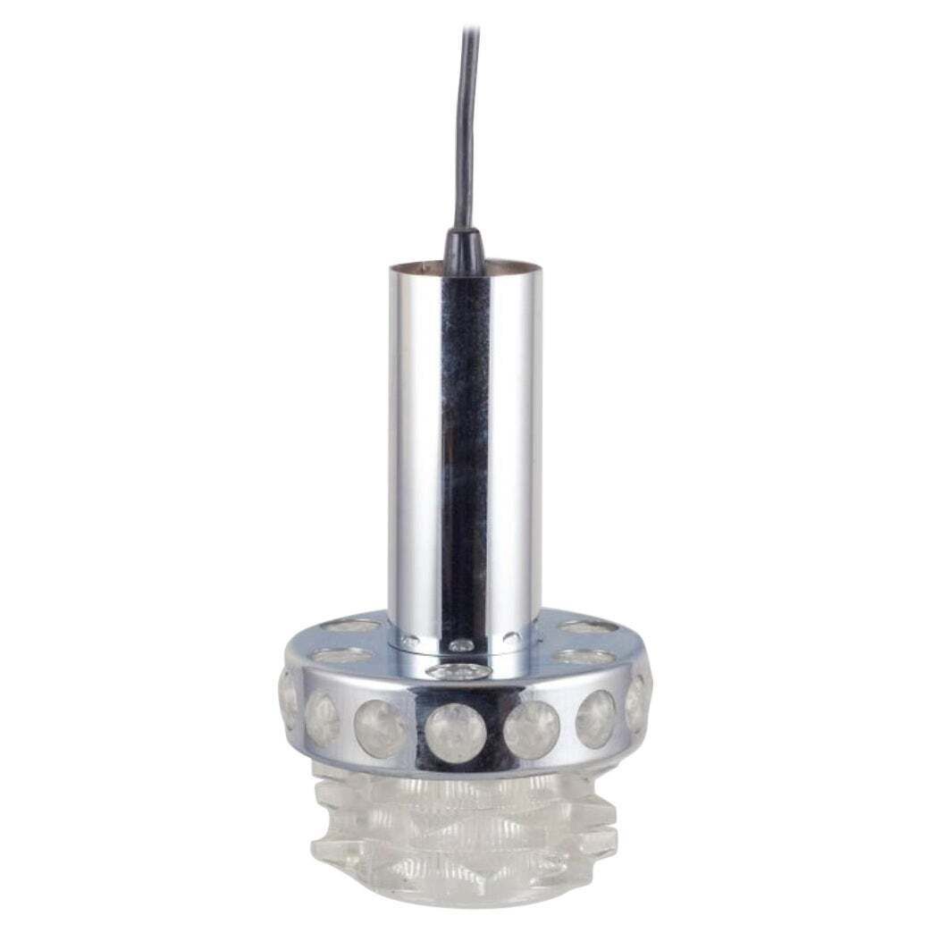 Raak, Holland. Ceiling Pendant In Chromed Metal And Clear Art Glass. 1970s.