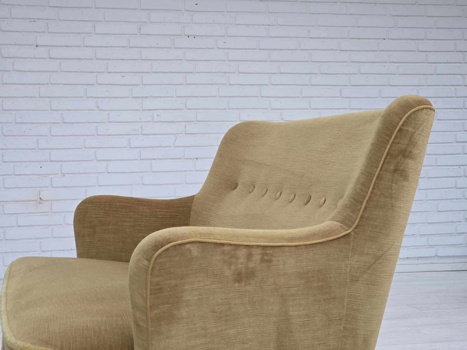 1570.0 1970s, Danish 2 Seater Sofa, Original Light Green Furniture Velour, Beech Wood. photo