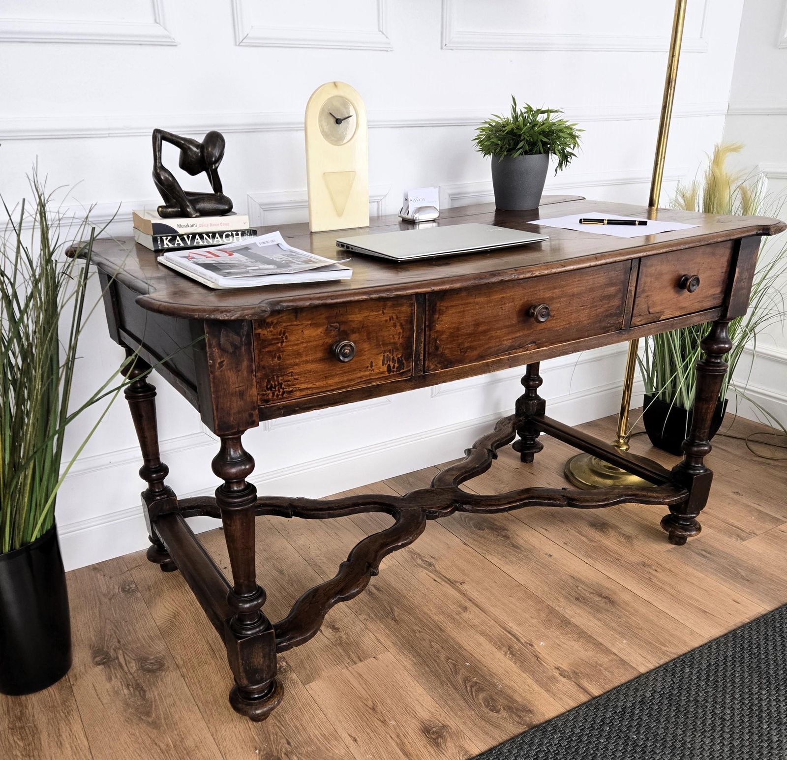 Antique Italian Carved Walnut Wood Table Console Desk photo vinterior