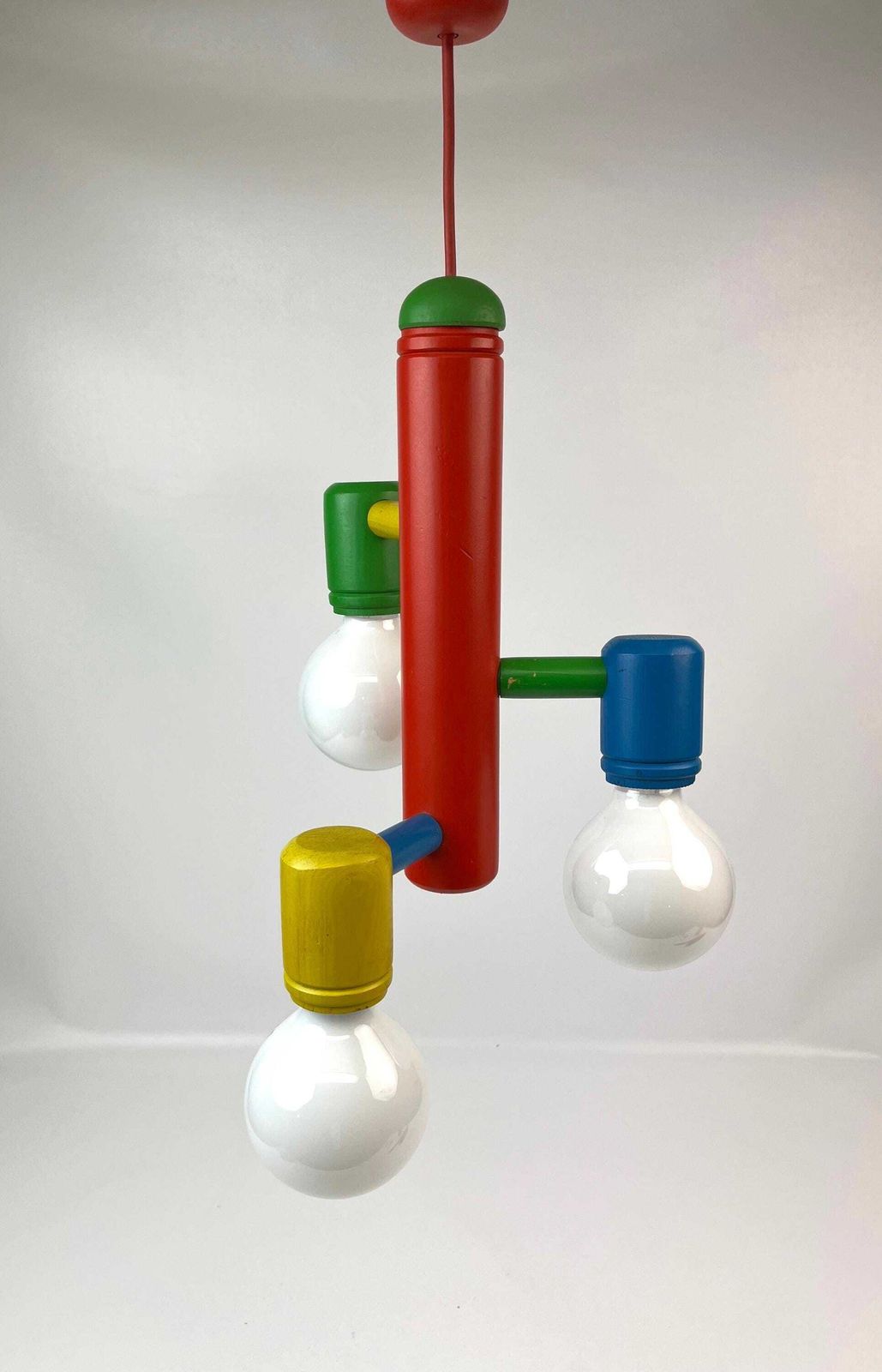 Rare Stunning 80s Postmodern Mid Century Chandelier Memphis Age Hanging Lamp