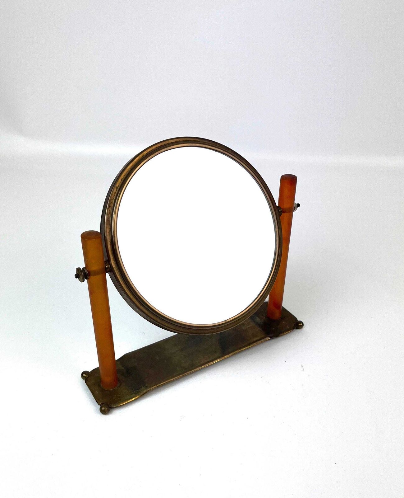 Rare Stunning Bauhaus Art Deco Bakelite Brass Desk Table Vanity Mirror Germany 1930 photo vintage