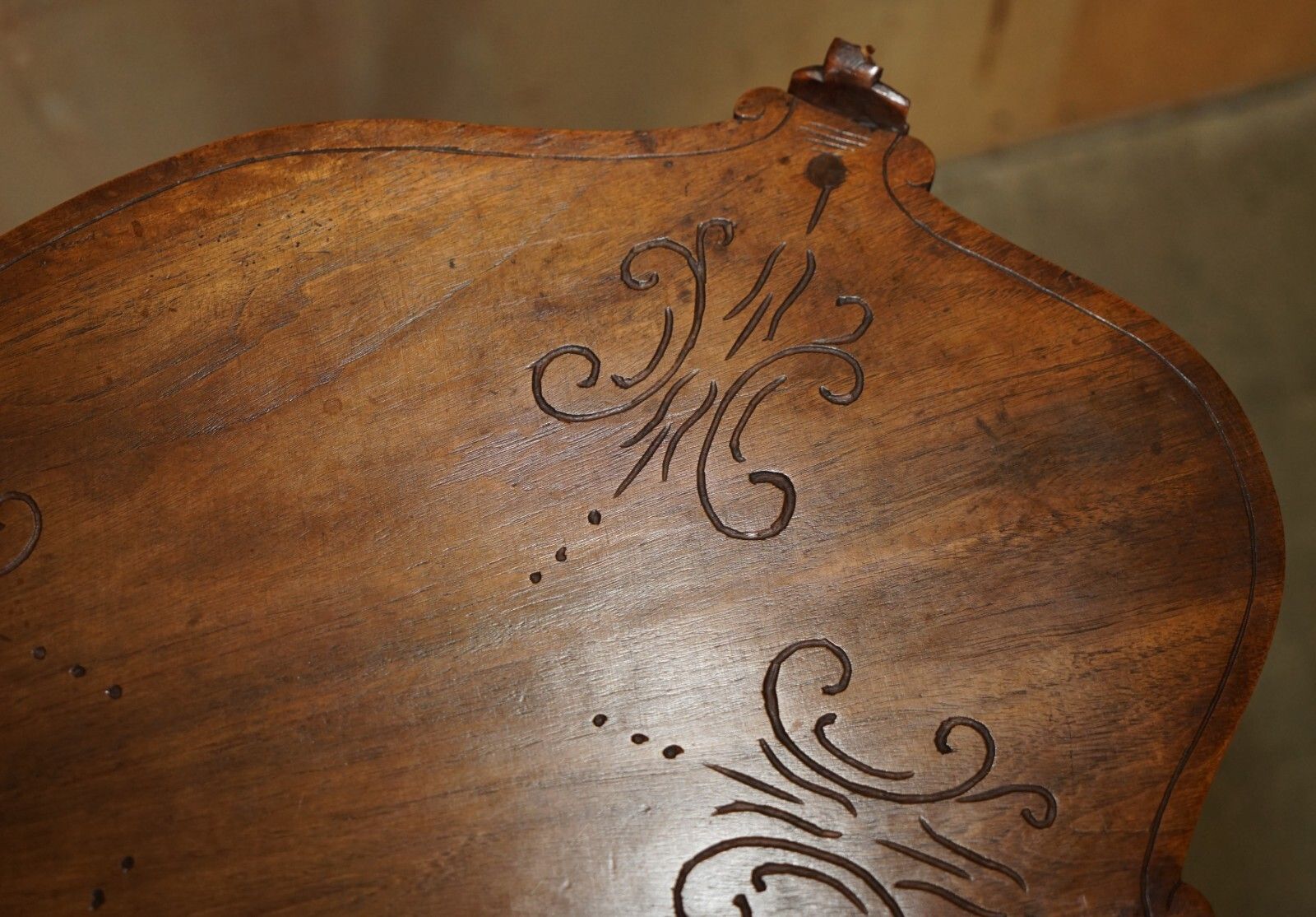 1450.0 Antique French Hand Carved Tea Silver Tray Table With Removable Serving Tray Top photo
